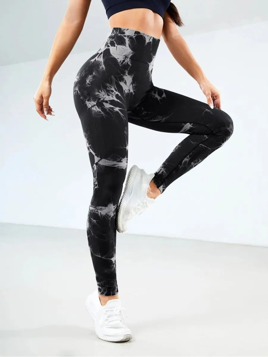 Women’s Tie Dye High Waist Yoga Pants - Seamless Push Up Leggings