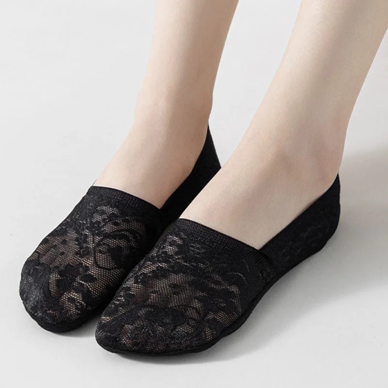 5 Pairs of Women's Invisible Lace Boat Socks