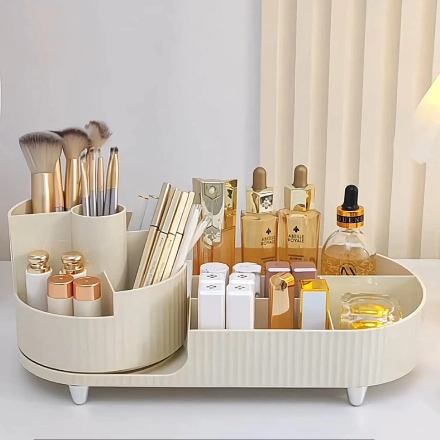 360-Degree Rotating Makeup Organizer - Large Capacity Cosmetic Display Case for Brushes, Eyeliner, and Skincare Storage