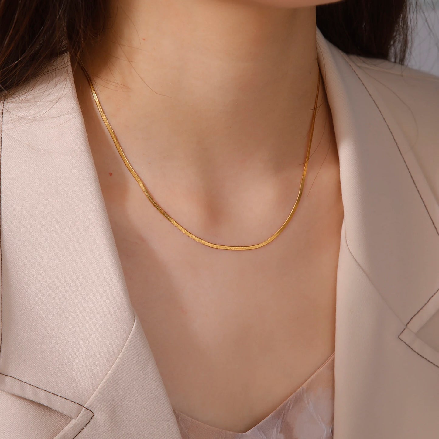 Gold Herringbone Snake Chain Necklace