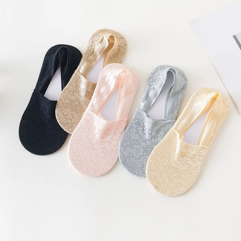 5 Pairs of Women's Invisible Lace Boat Socks