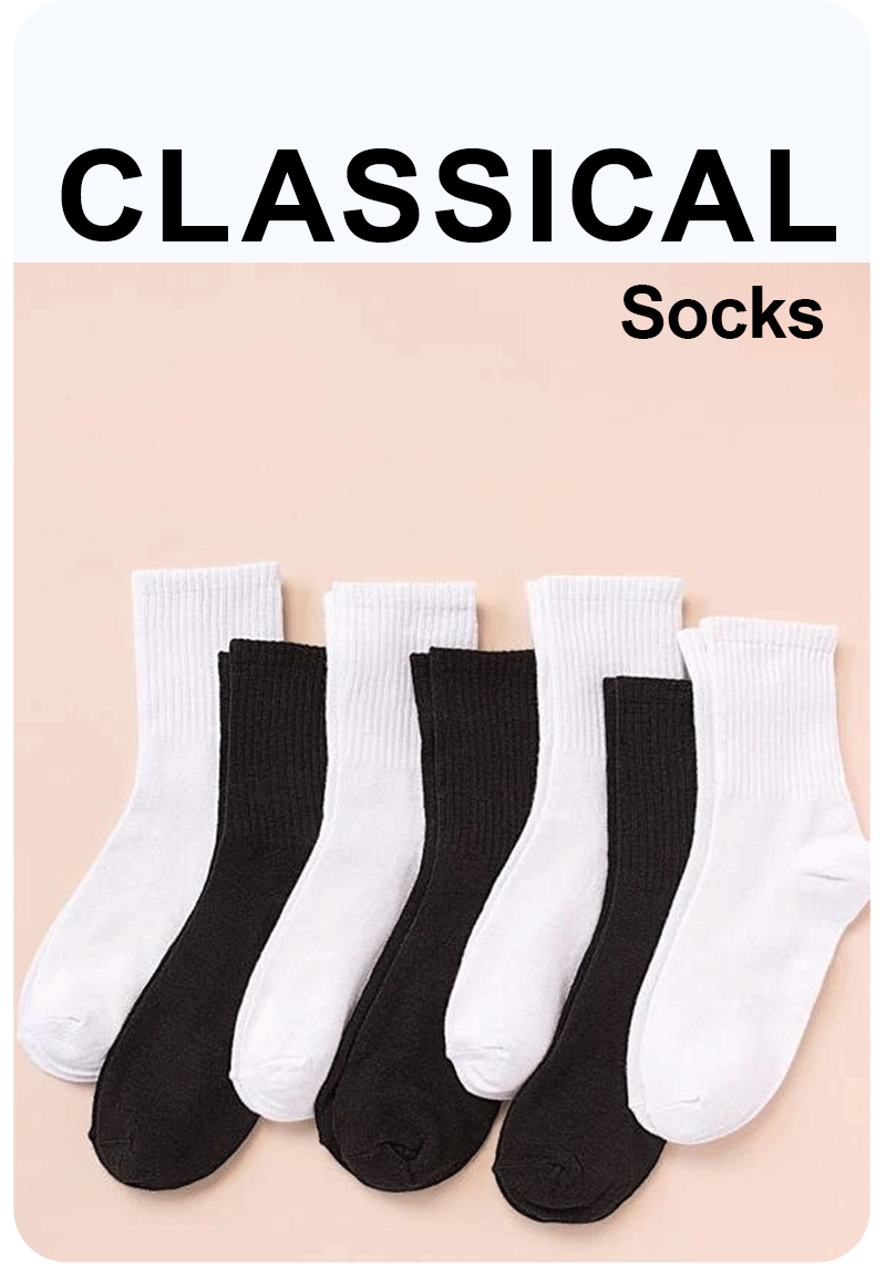 7 Pairs of Women's Classic Black and White Solid Color Casual Socks