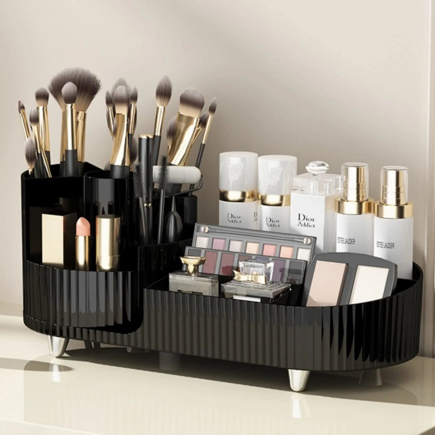 360-Degree Rotating Makeup Organizer - Large Capacity Cosmetic Display Case for Brushes, Eyeliner, and Skincare Storage