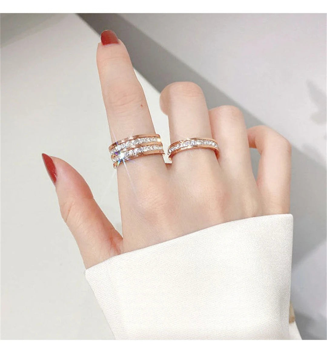 Rose Gold Double Row Zircon Ring