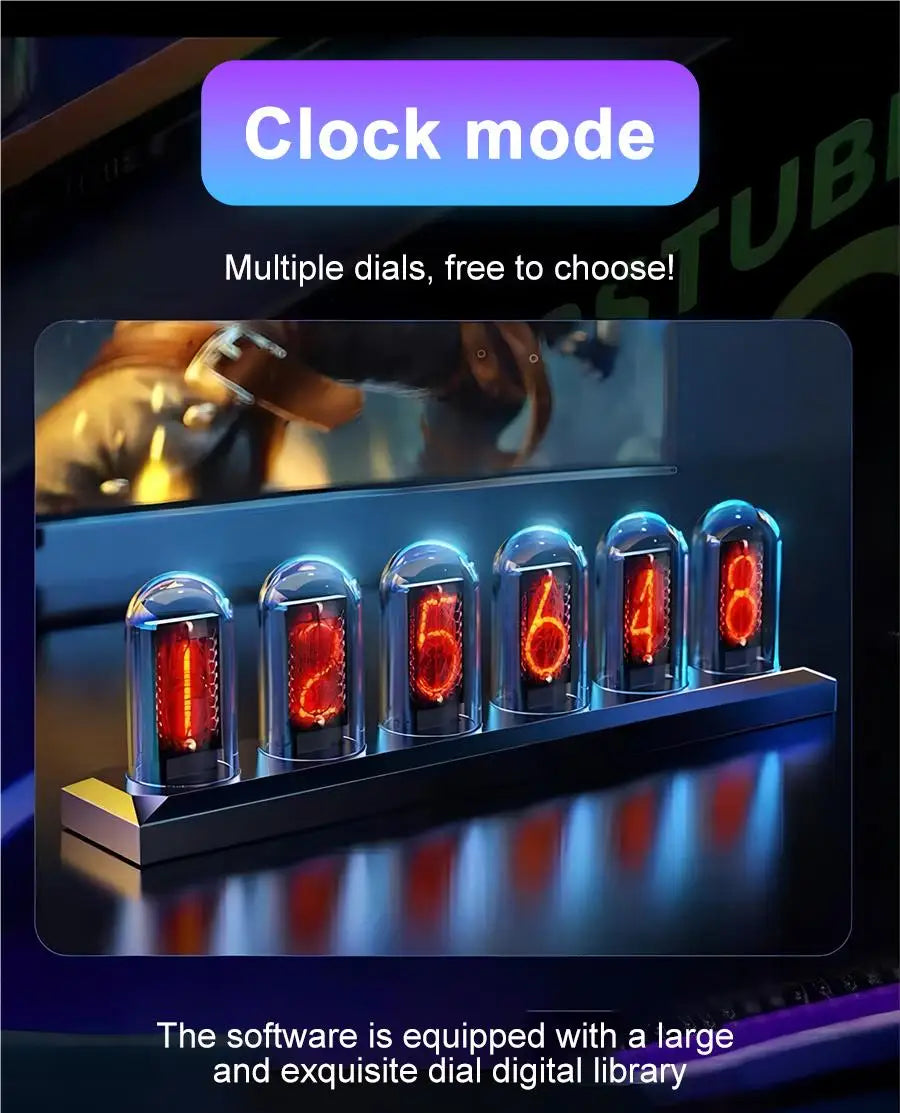 RGB Nixie Tube Clock LED Glows IPS Color Screen DIY Analog Digital Tube Night lights Gaming Desktop Home Decoration Gift Idea