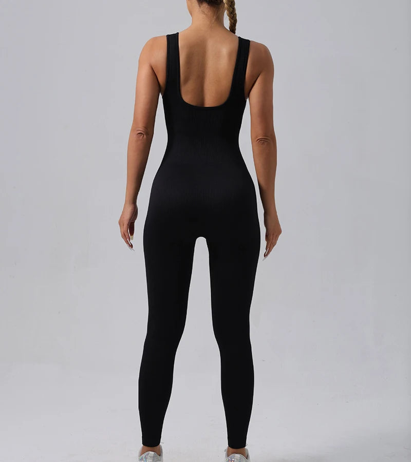 Women’s Seamless Ribbed Tracksuit Yoga Set - Fitness Rompers