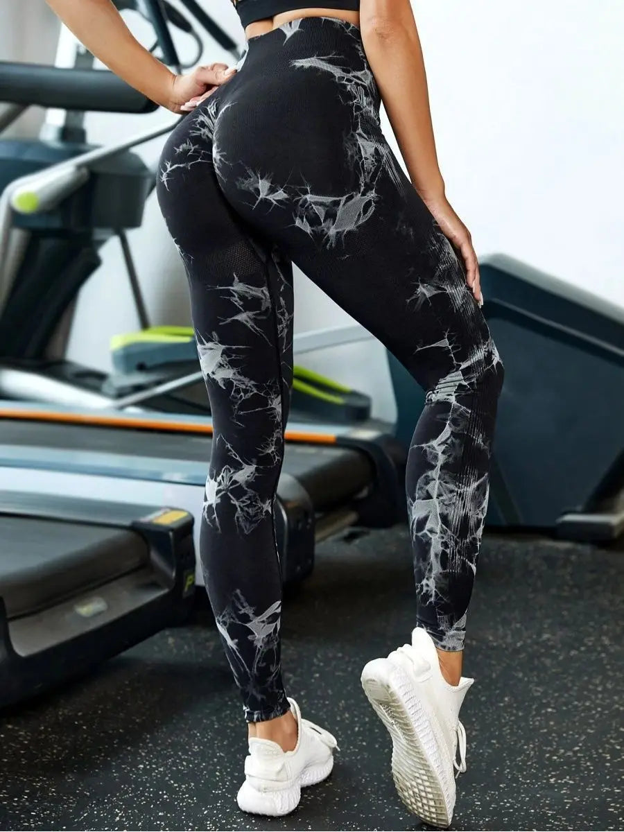 Women’s Tie Dye High Waist Yoga Pants - Seamless Push Up Leggings