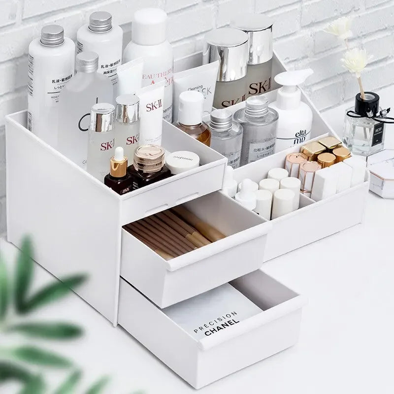 1pc White Makeup Storage Box – Drawer Organizer for Cosmetics and Skincare