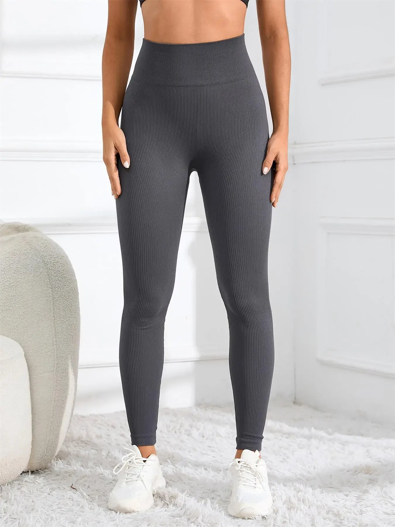 High Waisted Ribbed Seamless Yoga Leggings for Women