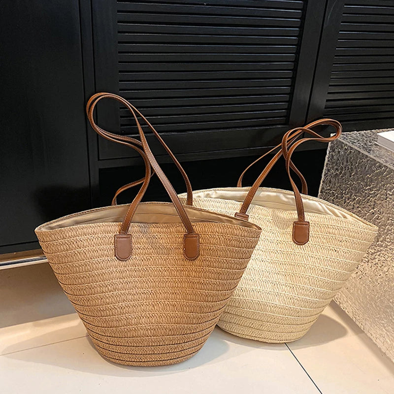 Straw Woven Beach Tote Bag