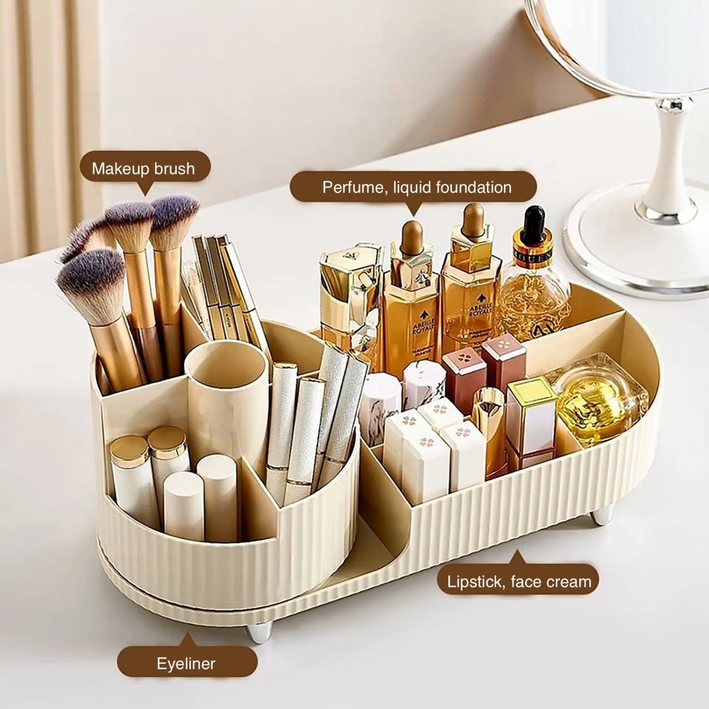 360-Degree Rotating Makeup Organizer - Large Capacity Cosmetic Display Case for Brushes, Eyeliner, and Skincare Storage