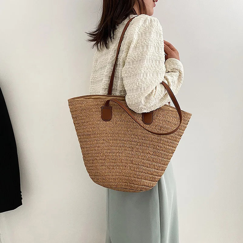 Straw Woven Beach Tote Bag