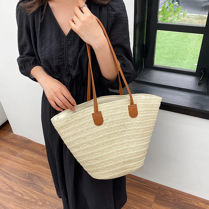 Straw Woven Beach Tote Bag