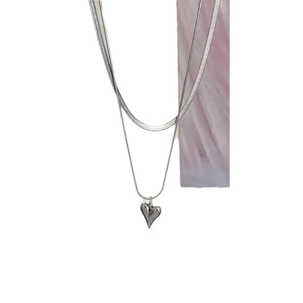 Double-Layer Peach Heart Pendant Necklace for Women