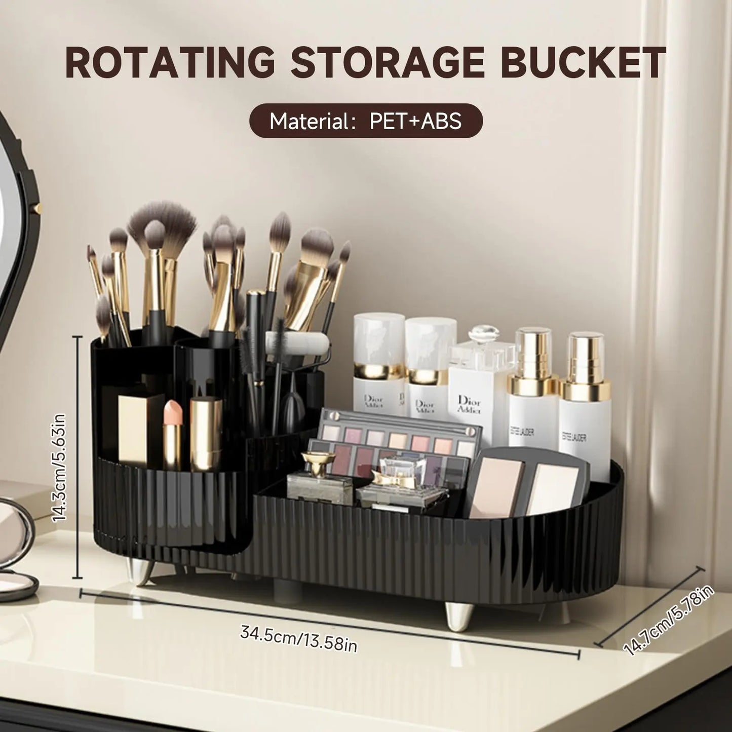 360-Degree Rotating Makeup Organizer - Large Capacity Cosmetic Display Case for Brushes, Eyeliner, and Skincare Storage