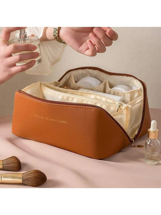 Large PU Leather Travel Cosmetic Bag – High-Capacity Makeup Organizer for Women