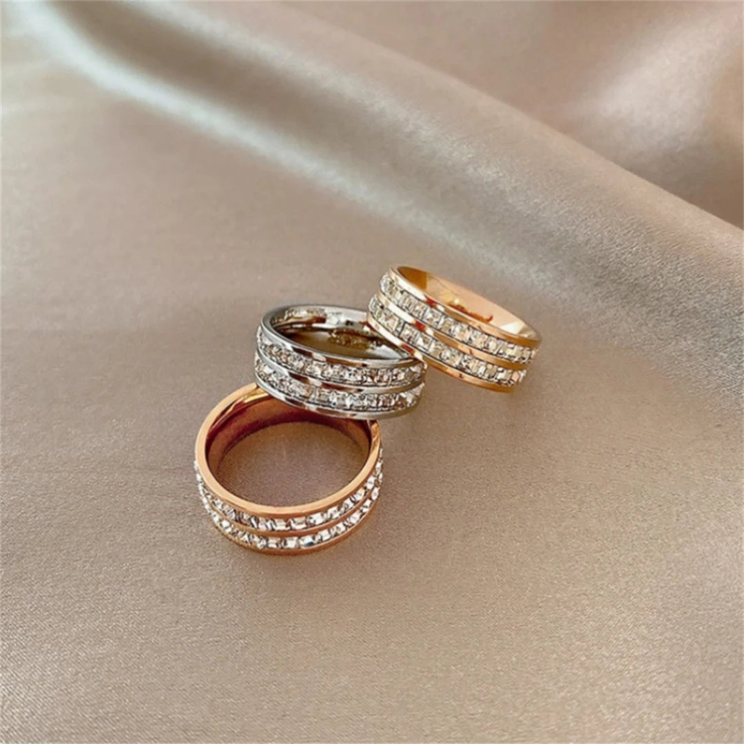 Rose Gold Double Row Zircon Ring