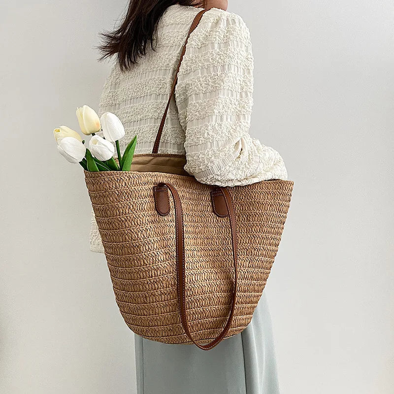 Straw Woven Beach Tote Bag