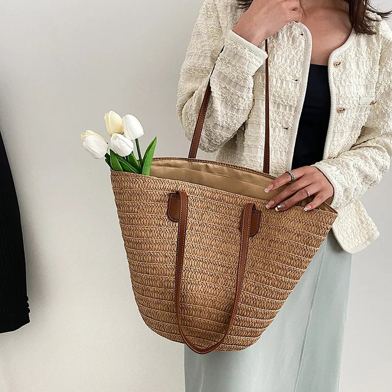 Straw Woven Beach Tote Bag