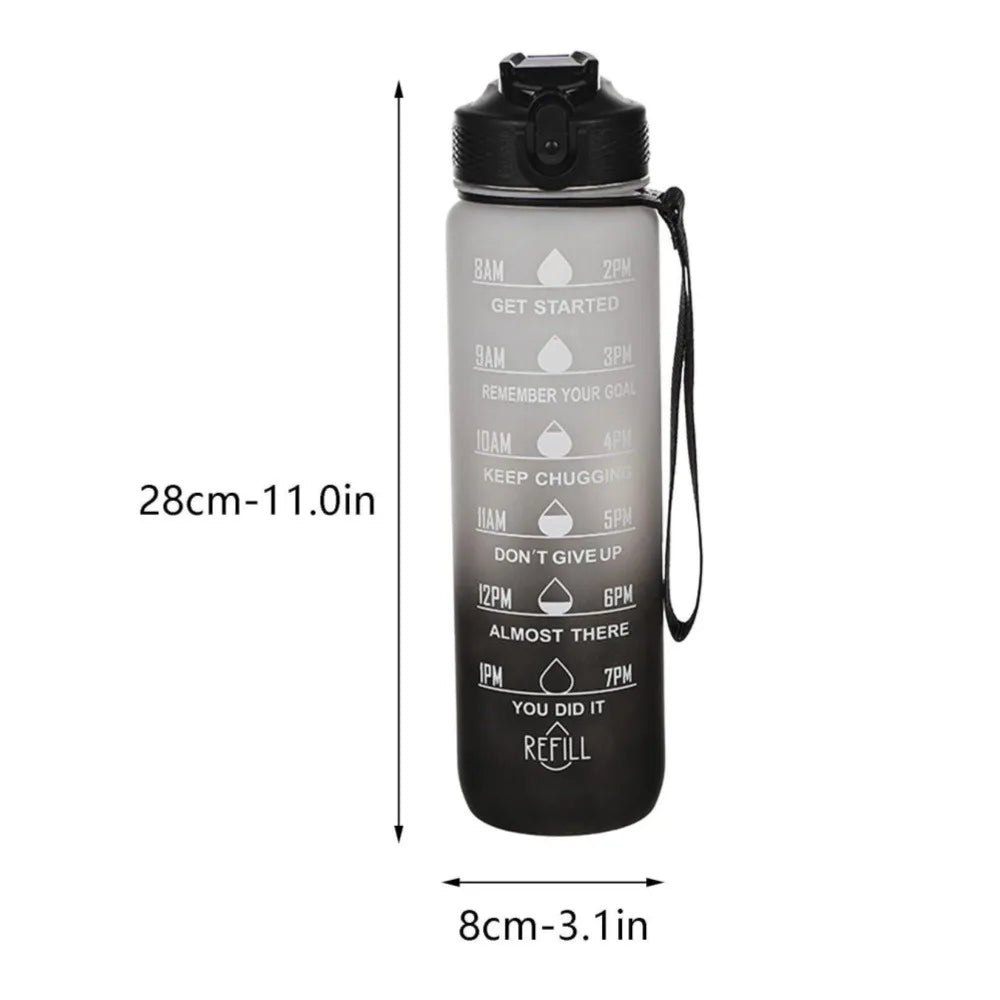 1000ml Motivational Leak-Proof Sports Water Bottle with Time Markers and Straw for Gym and Outdoor Fitness