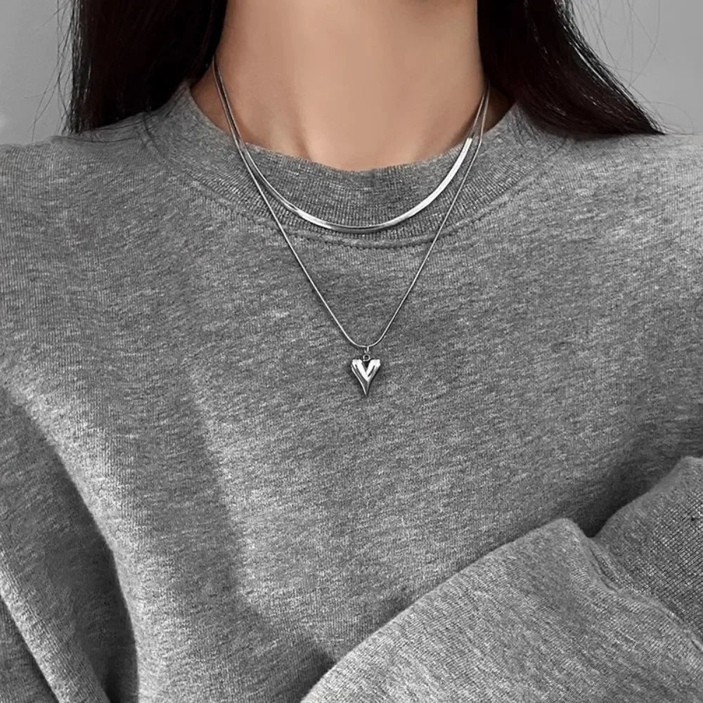 Double-Layer Peach Heart Pendant Necklace for Women