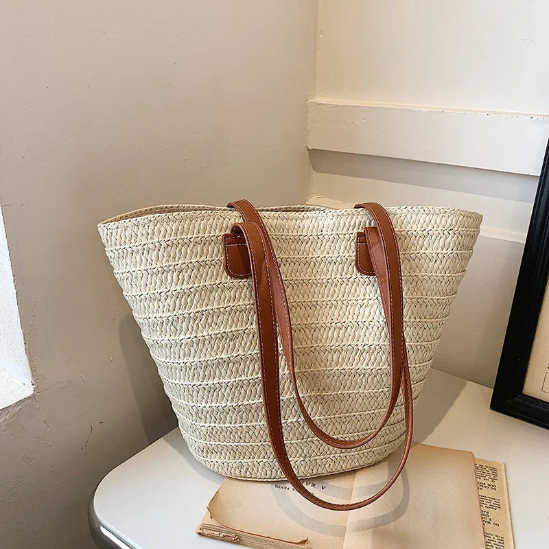 Straw Woven Beach Tote Bag