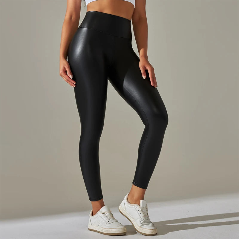 Trendy High Waisted Oversized Women's PU Leather Leggings