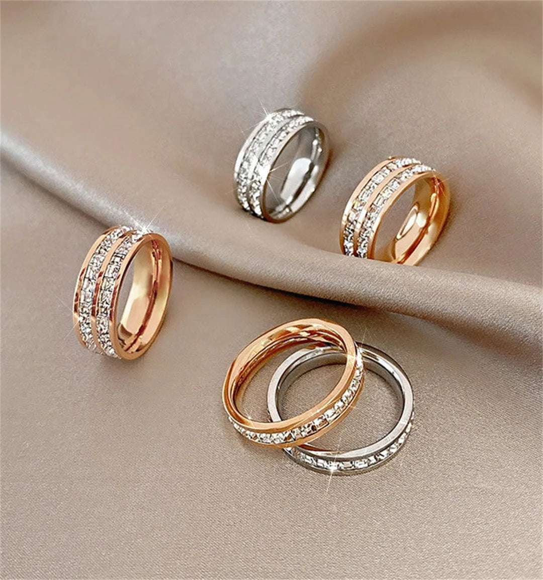 Rose Gold Double Row Zircon Ring