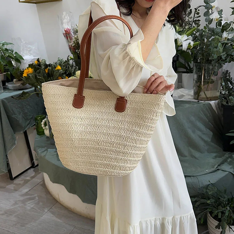 Straw Woven Beach Tote Bag