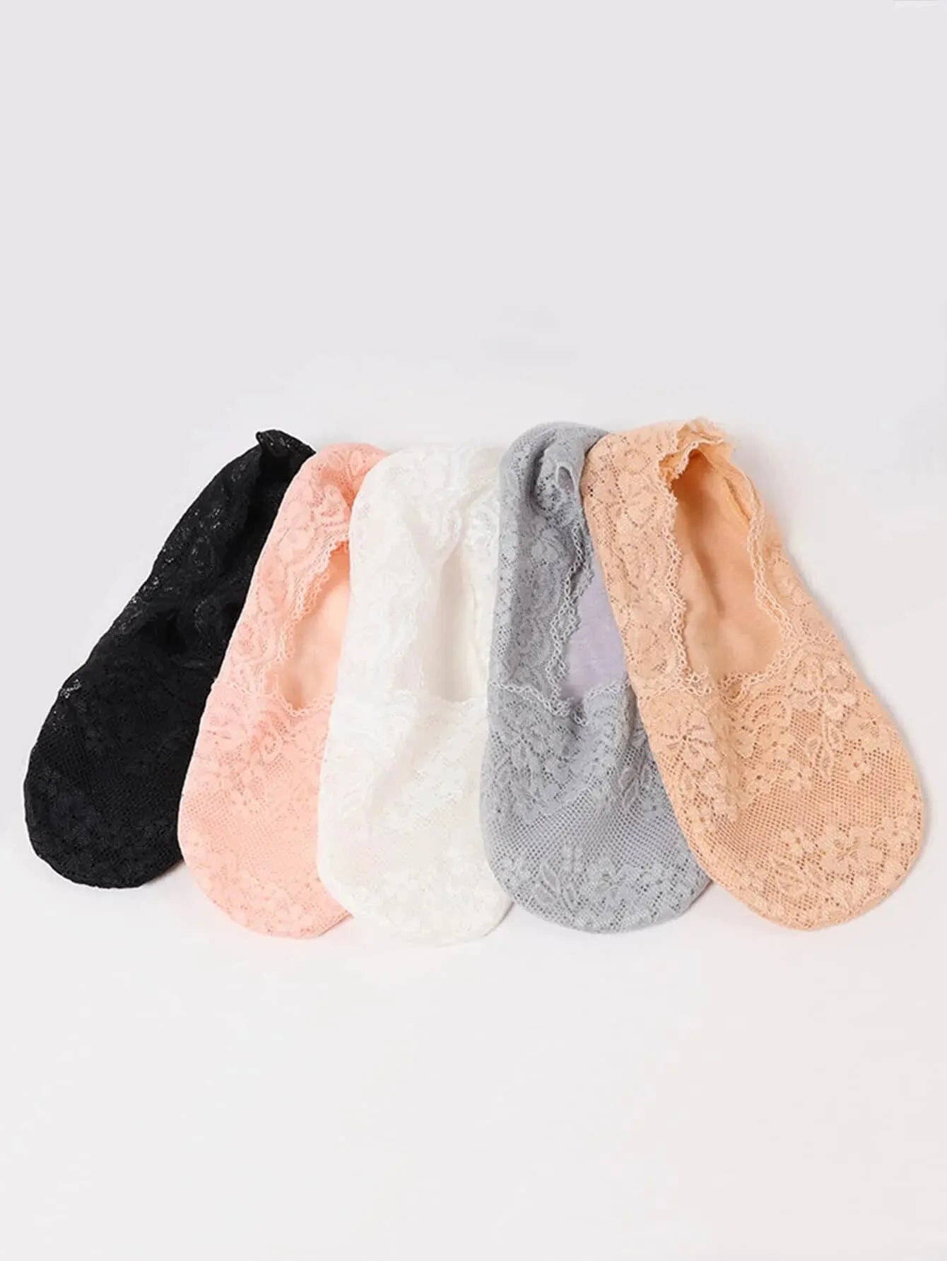 5 Pairs of Women's Cherry Blossom Lace Non-Slip Boat Socks