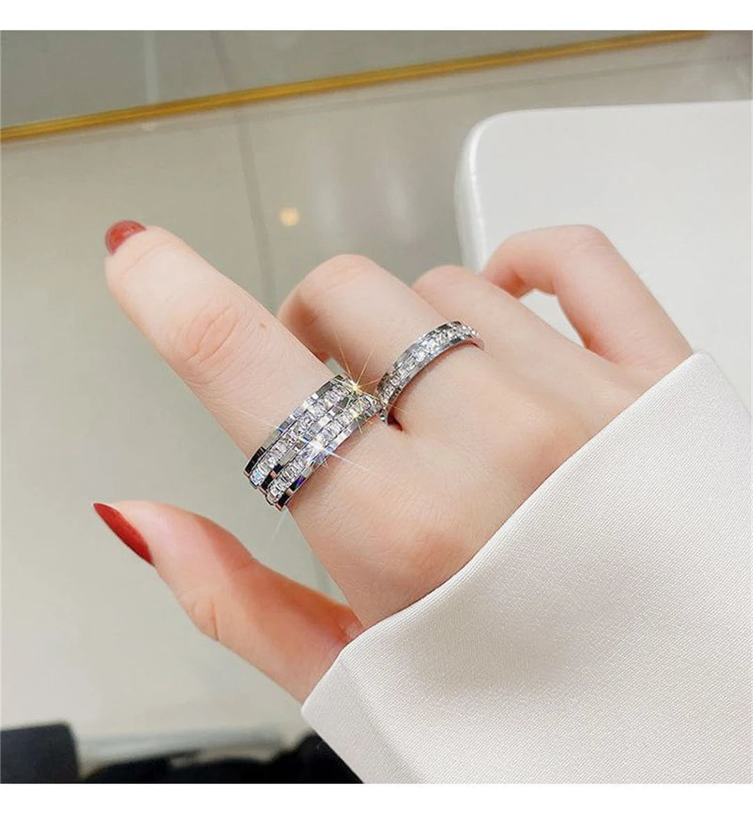 Rose Gold Double Row Zircon Ring