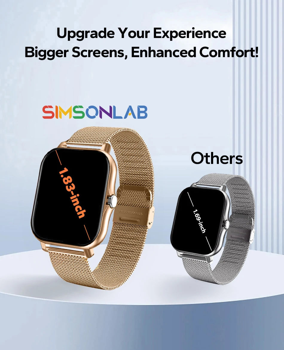 New SmartWatch 1.83" Big Color Screen Full Touch Custom Dial Smart Watch Bluetooth Call with App Support Smart Watch Women Men