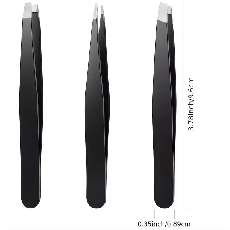 3pcs Premium Stainless Steel Tweezers Set – Precision Flat, Slant & Pointed Tip for Eyebrows, Ingrown Hairs & Facial Grooming