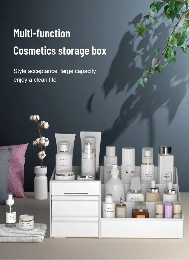 1pc White Makeup Storage Box – Drawer Organizer for Cosmetics and Skincare