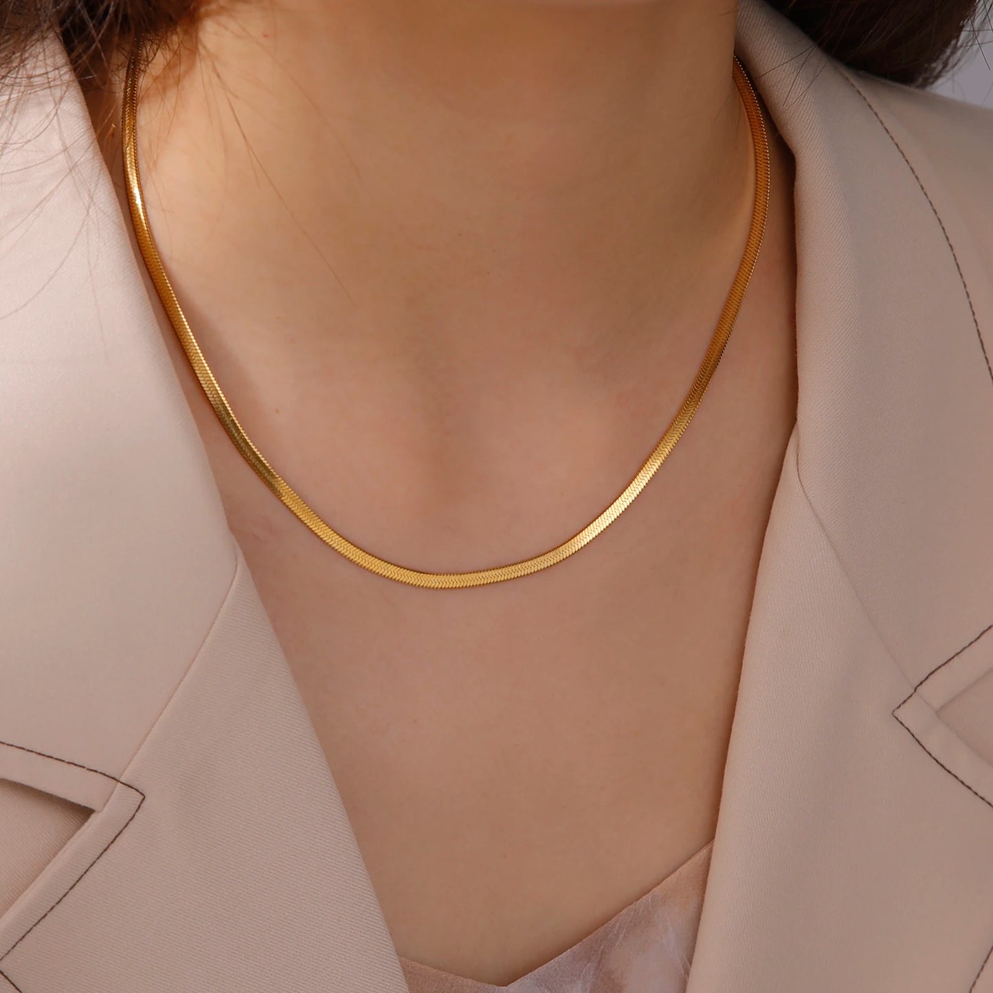 Gold Herringbone Snake Chain Necklace