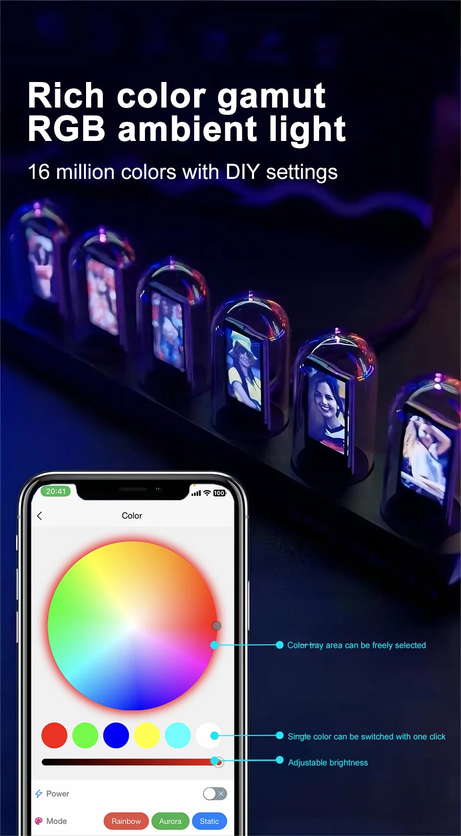 RGB Nixie Tube Clock LED Glows IPS Color Screen DIY Analog Digital Tube Night lights Gaming Desktop Home Decoration Gift Idea