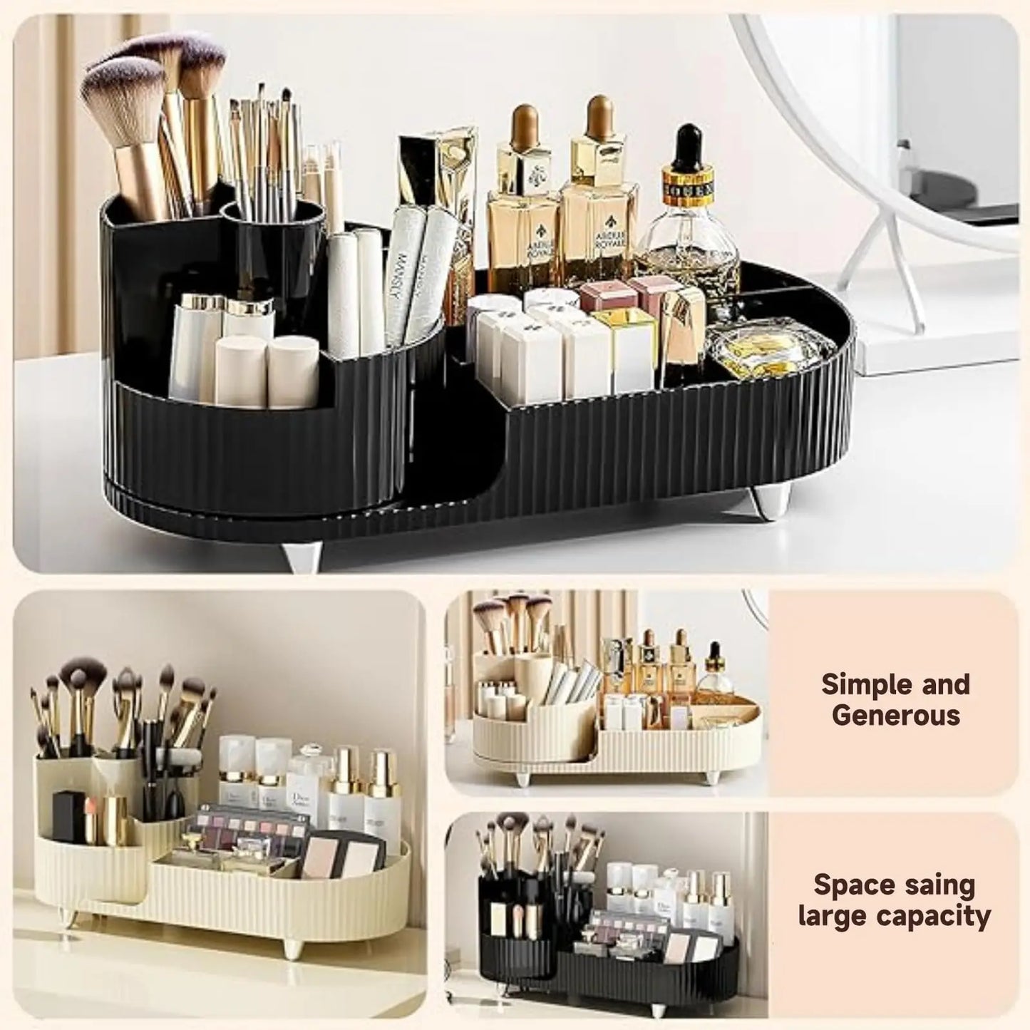 360-Degree Rotating Makeup Organizer - Large Capacity Cosmetic Display Case for Brushes, Eyeliner, and Skincare Storage