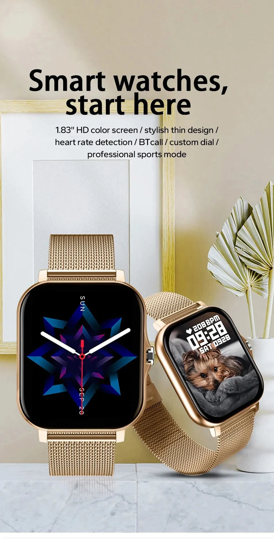 New SmartWatch 1.83" Big Color Screen Full Touch Custom Dial Smart Watch Bluetooth Call with App Support Smart Watch Women Men