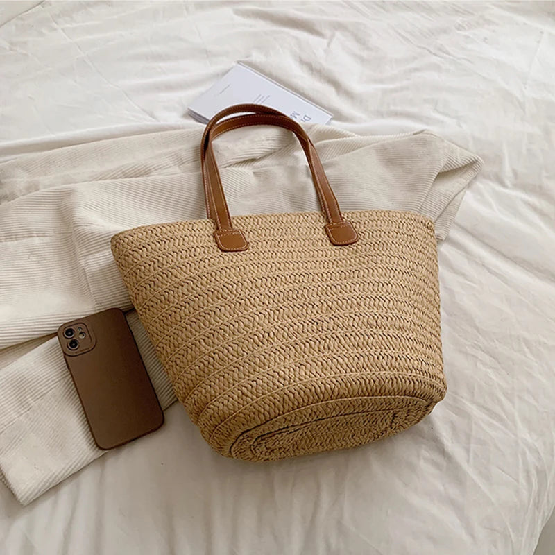 Straw Woven Beach Tote Bag