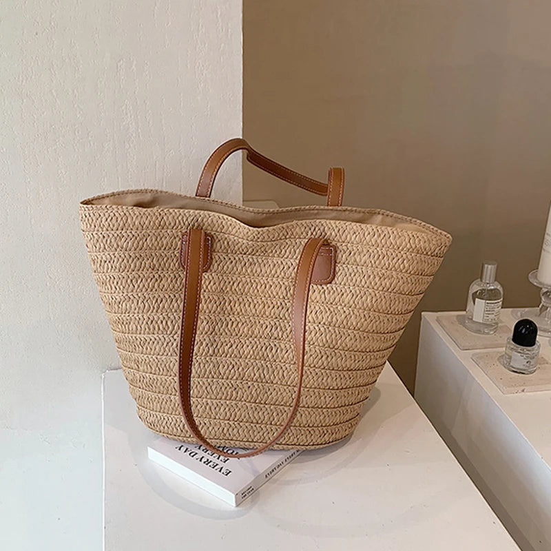 Straw Woven Beach Tote Bag