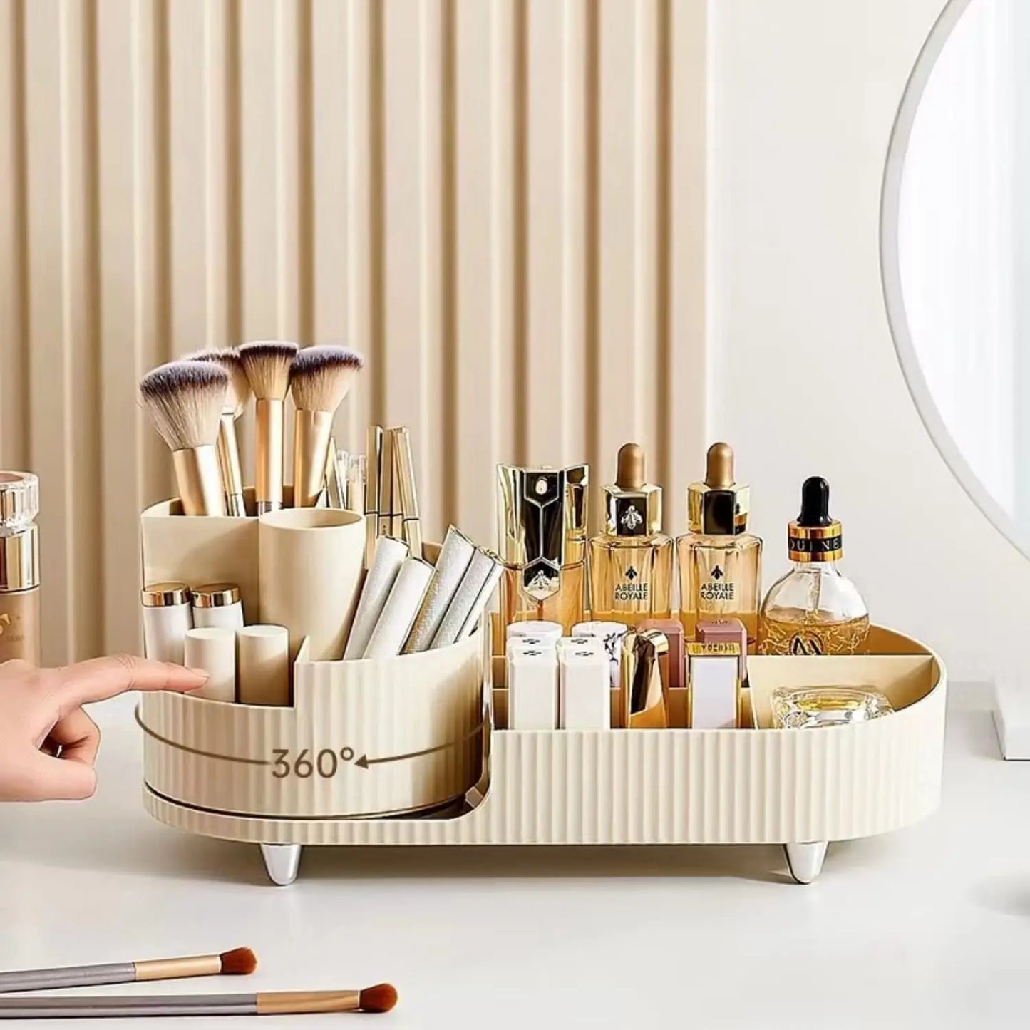 360-Degree Rotating Makeup Organizer - Large Capacity Cosmetic Display Case for Brushes, Eyeliner, and Skincare Storage