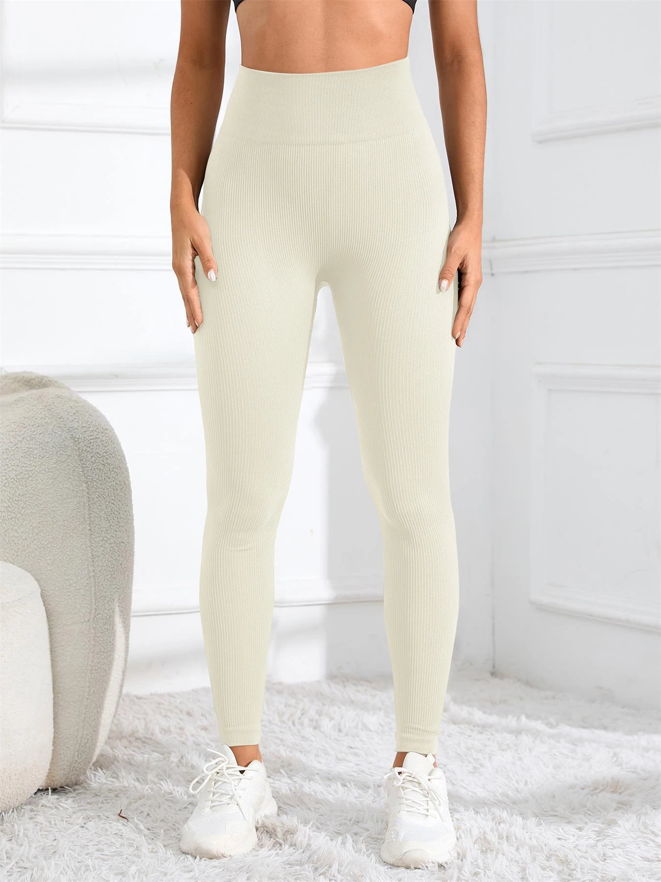 High Waisted Ribbed Seamless Yoga Leggings for Women