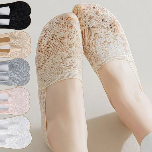 5 Pairs of Women's Invisible Lace Boat Socks