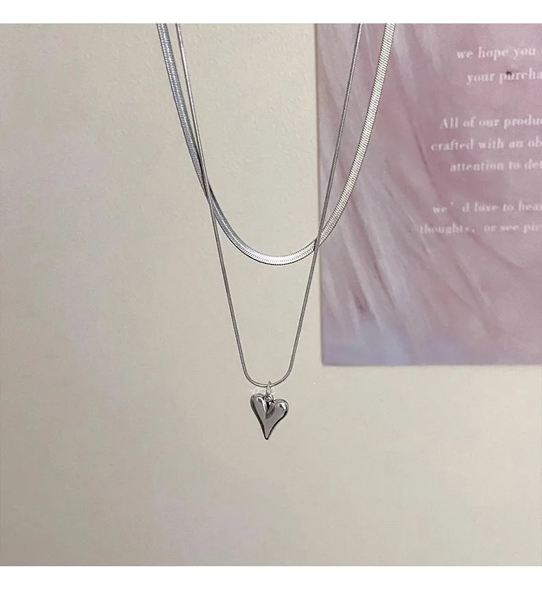 Double-Layer Peach Heart Pendant Necklace for Women