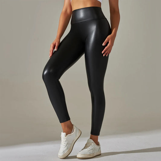 Trendy High Waisted Oversized Women's PU Leather Leggings