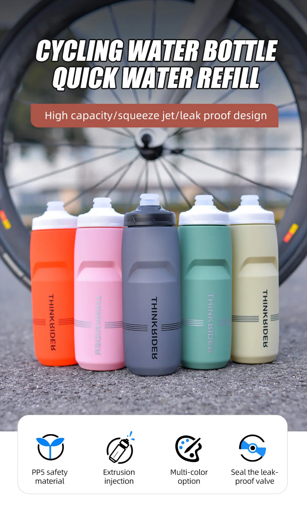 MTB Road Bike Water Bottle – Large Capacity Portable Plastic Cycling Drink Bottle for Outdoor Sports