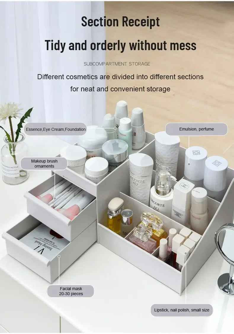 1pc White Makeup Storage Box – Drawer Organizer for Cosmetics and Skincare