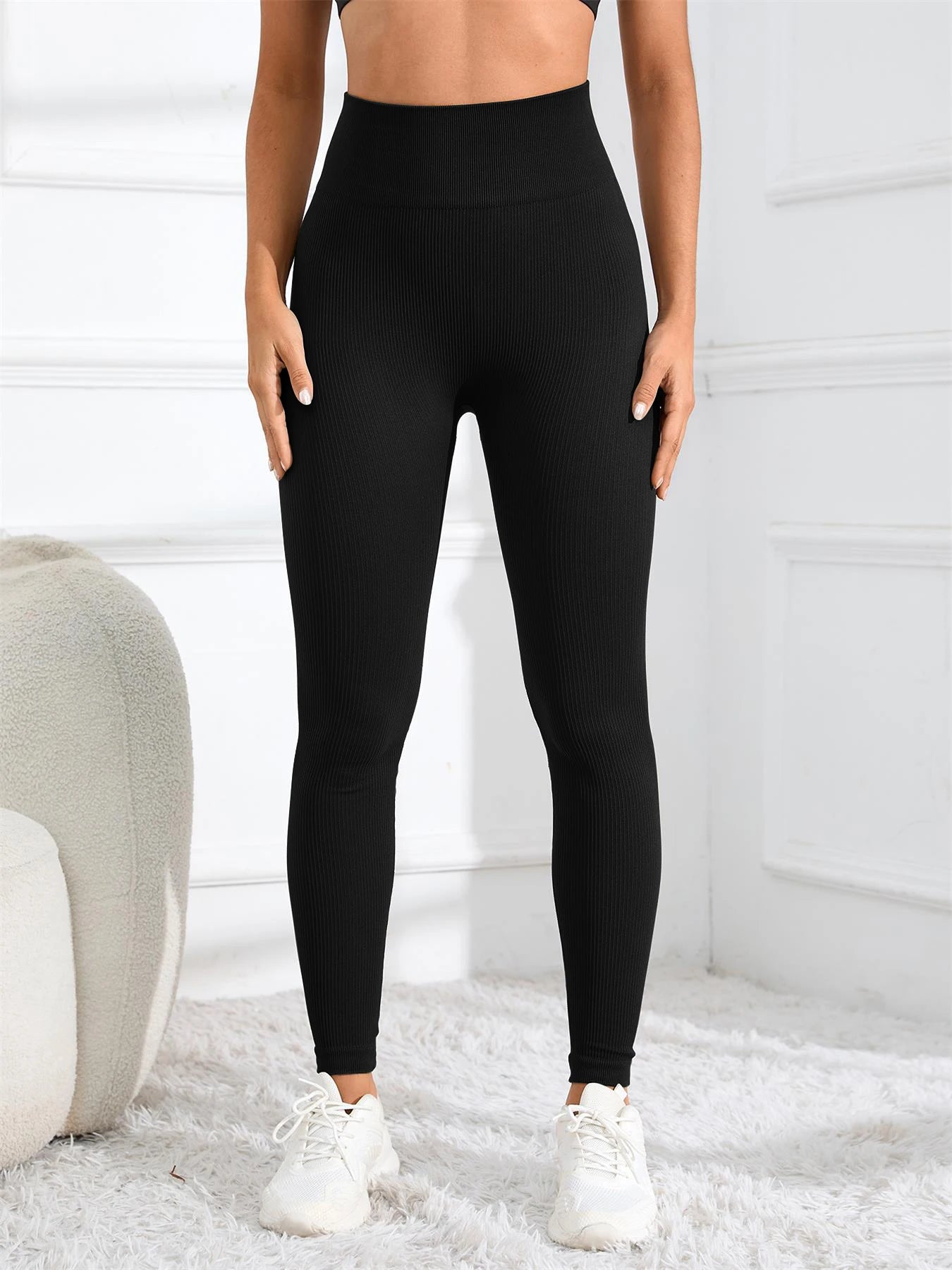 High Waisted Ribbed Seamless Yoga Leggings for Women