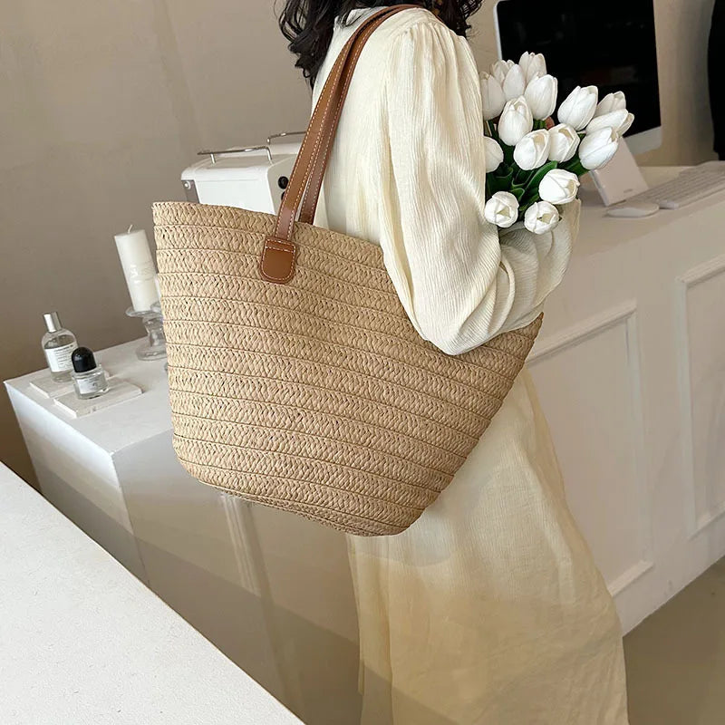 Straw Woven Beach Tote Bag