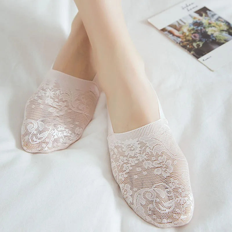 5 Pairs of Women's Invisible Lace Boat Socks